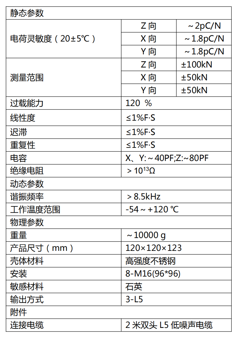 HLYD3F-±50kN-±100kN 三向带工装压电式力传感器（电荷）